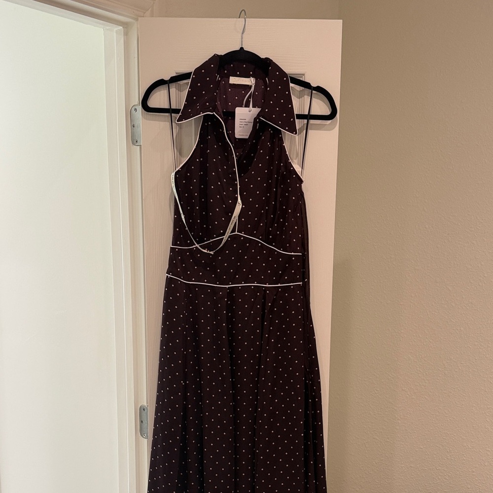 Elegant Brown Polka Dot Maxi Dress